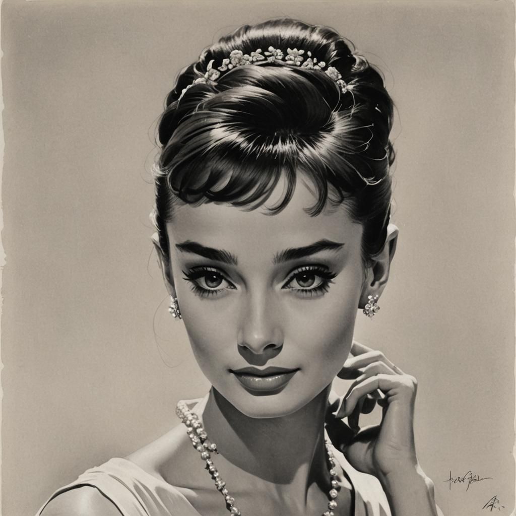 Audrey Hepburn Portrait in Roman Holiday Style