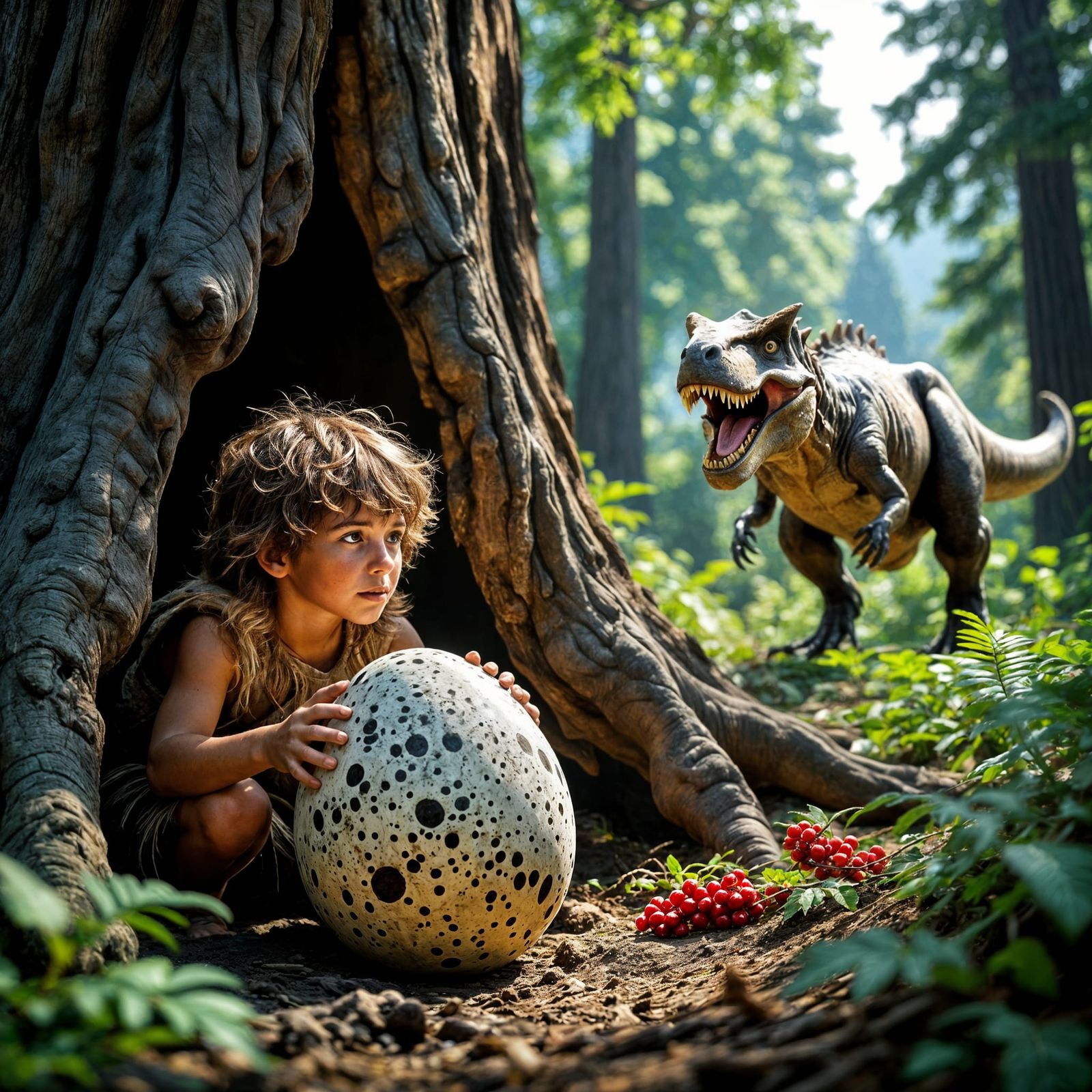 Caveman Boy Discovers Dinosaur Egg Near Redwood