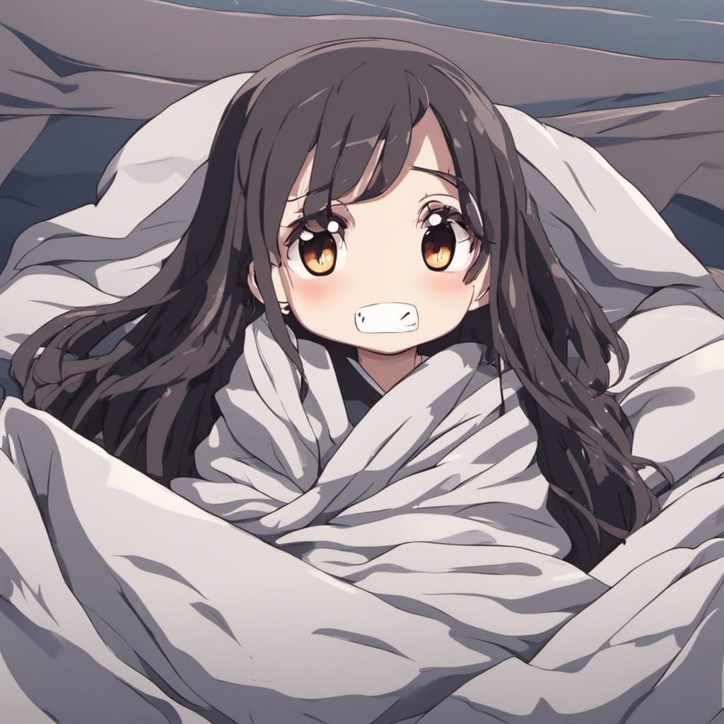 Cute Girl Mummified in Blankets: Anime Style
