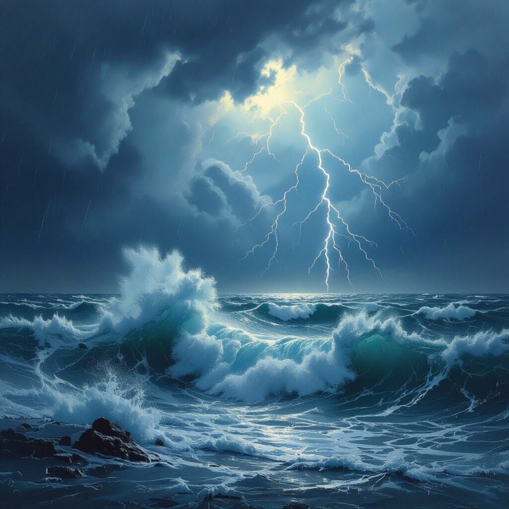 Stormy Ocean Waves in Dramatic Realism Style