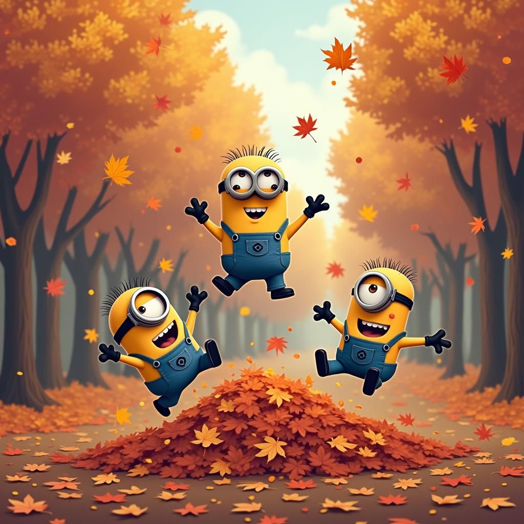 Pixel Art Minions Autumn Leaf Pile