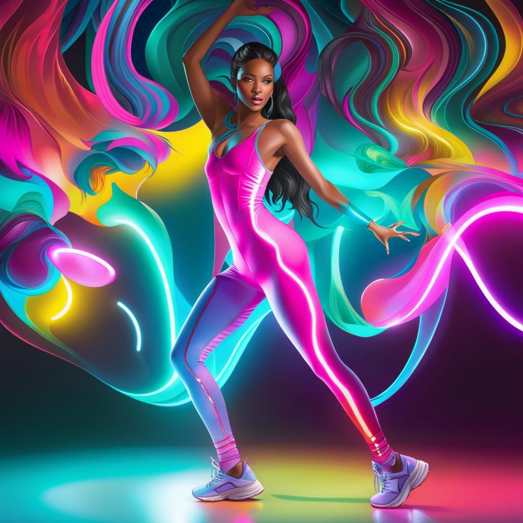 Hyperrealistic Aerobics in Neon 80s Style