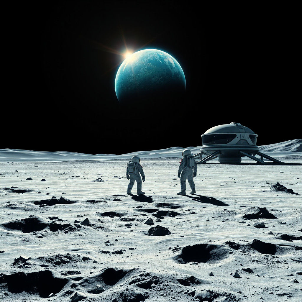 Polychromatic Lunar Scene with Astronaut and Earth