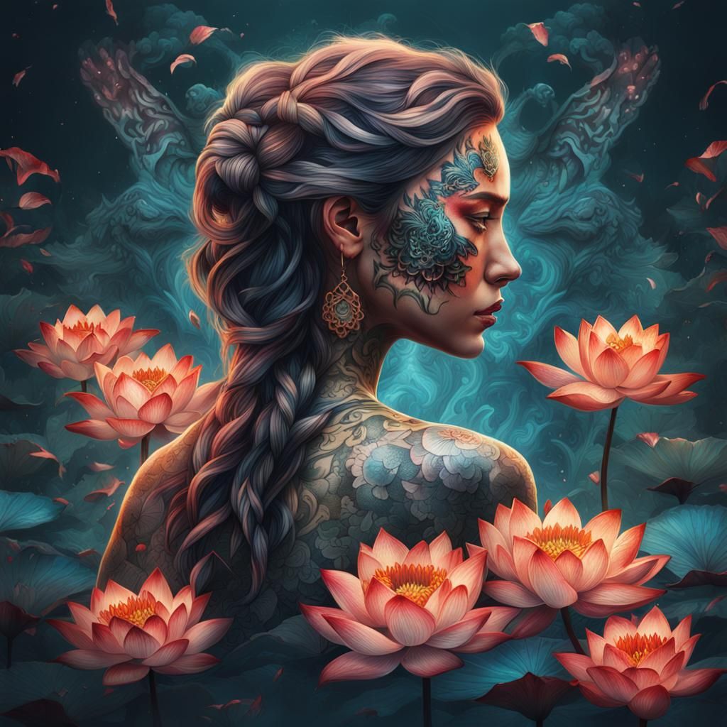 Lotus Tattoo Double Exposure: Fantasy Concept Art