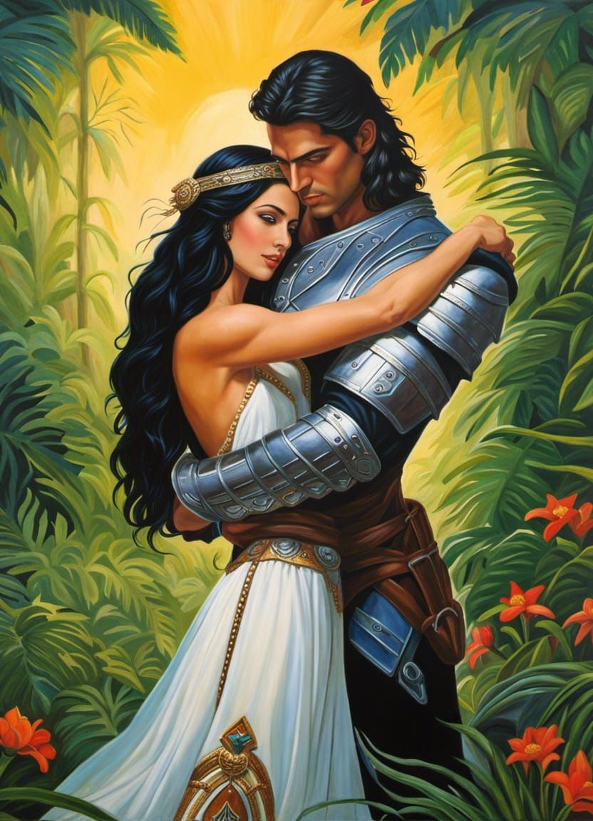 Conquistador and Aztec Princess Embrace: Hyperrealistic Pain...