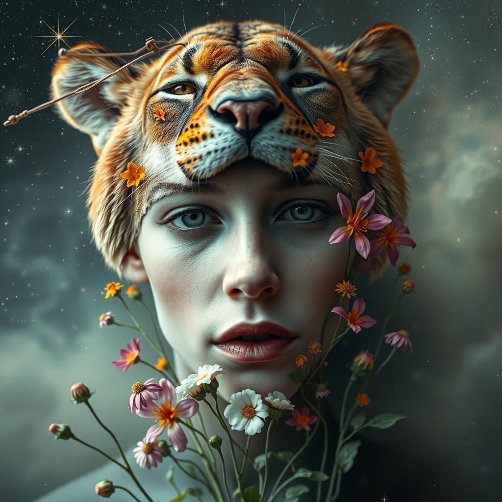 Surreal Cosmic Portrait of Blended Face