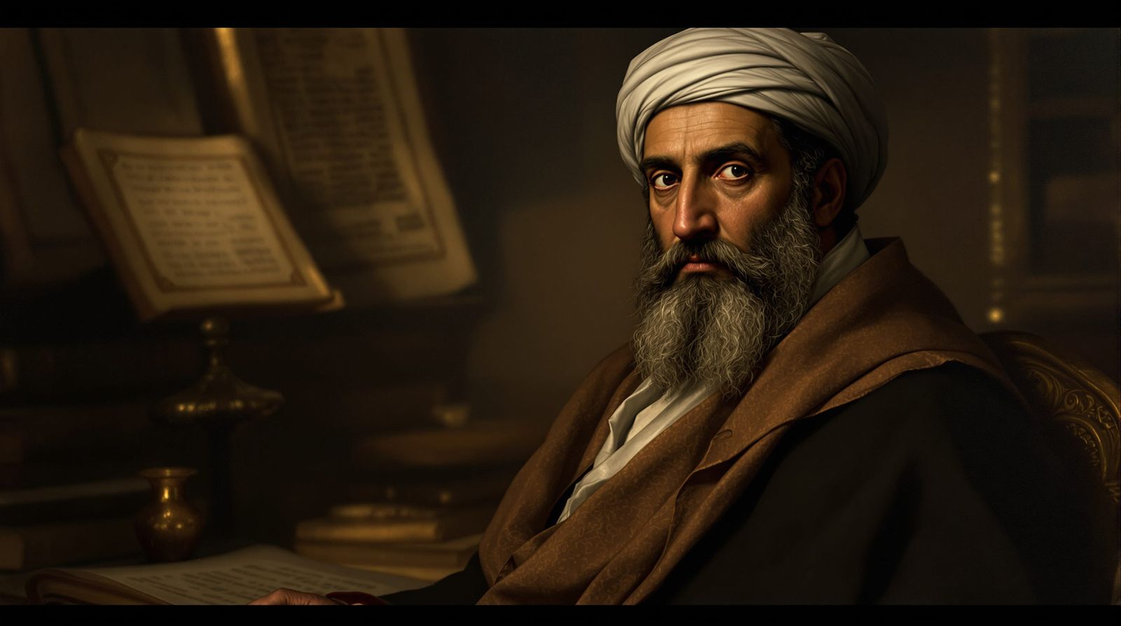 Ibn Khaldun Portrait in Neoclassical Oil Painting Style