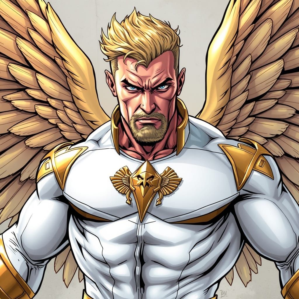 Heroic Superhero with Majestic Wings in Vibrant Comic Book S...