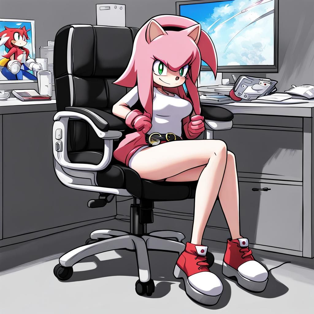 Amy Rose in Office Chair, Anime Style