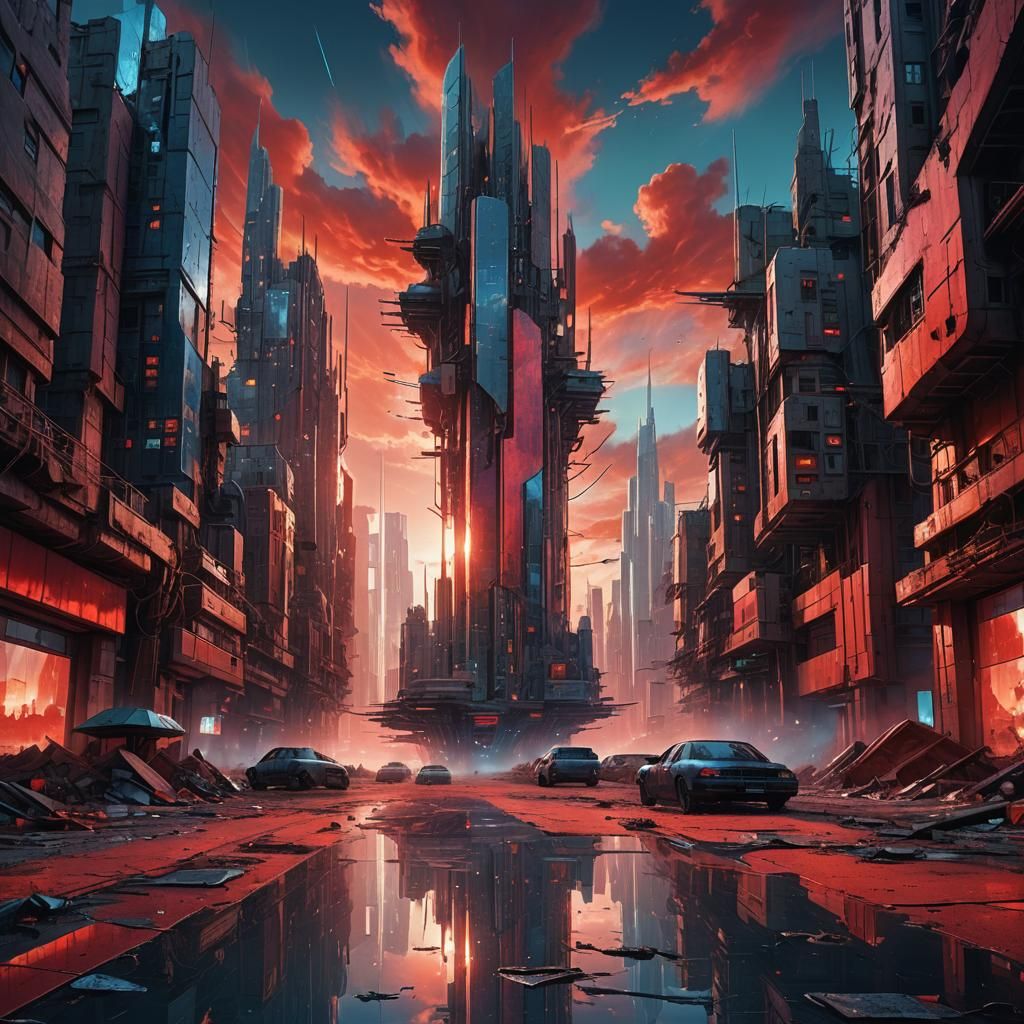 Futuristic City Mirroring Parallel Worlds