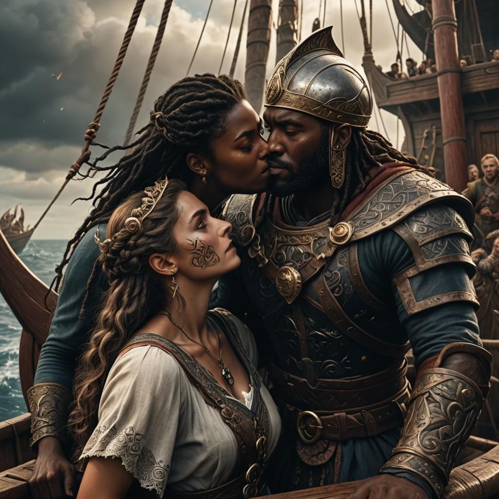 Passionate Kiss on Viking Ship: Fantasy Art