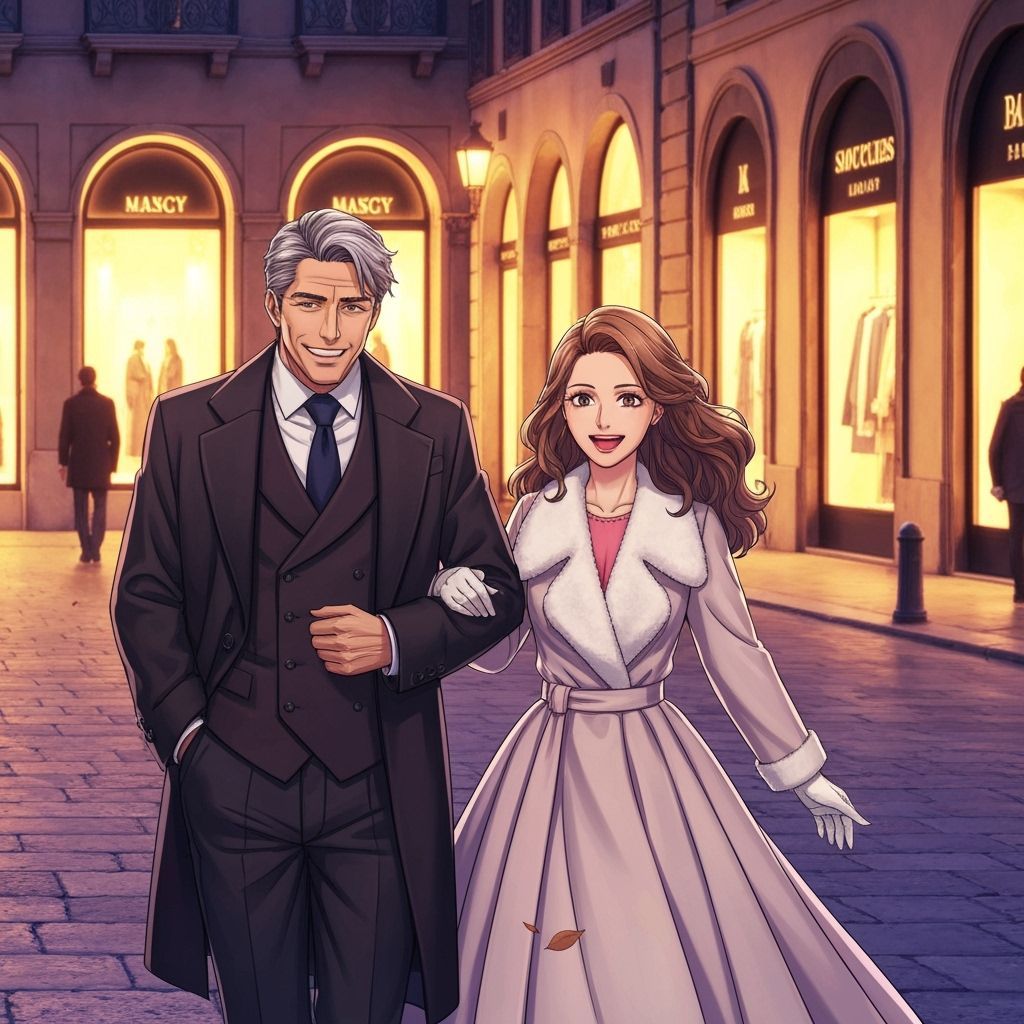Elegant Couple Strolls Through Romantic Italian City Evening