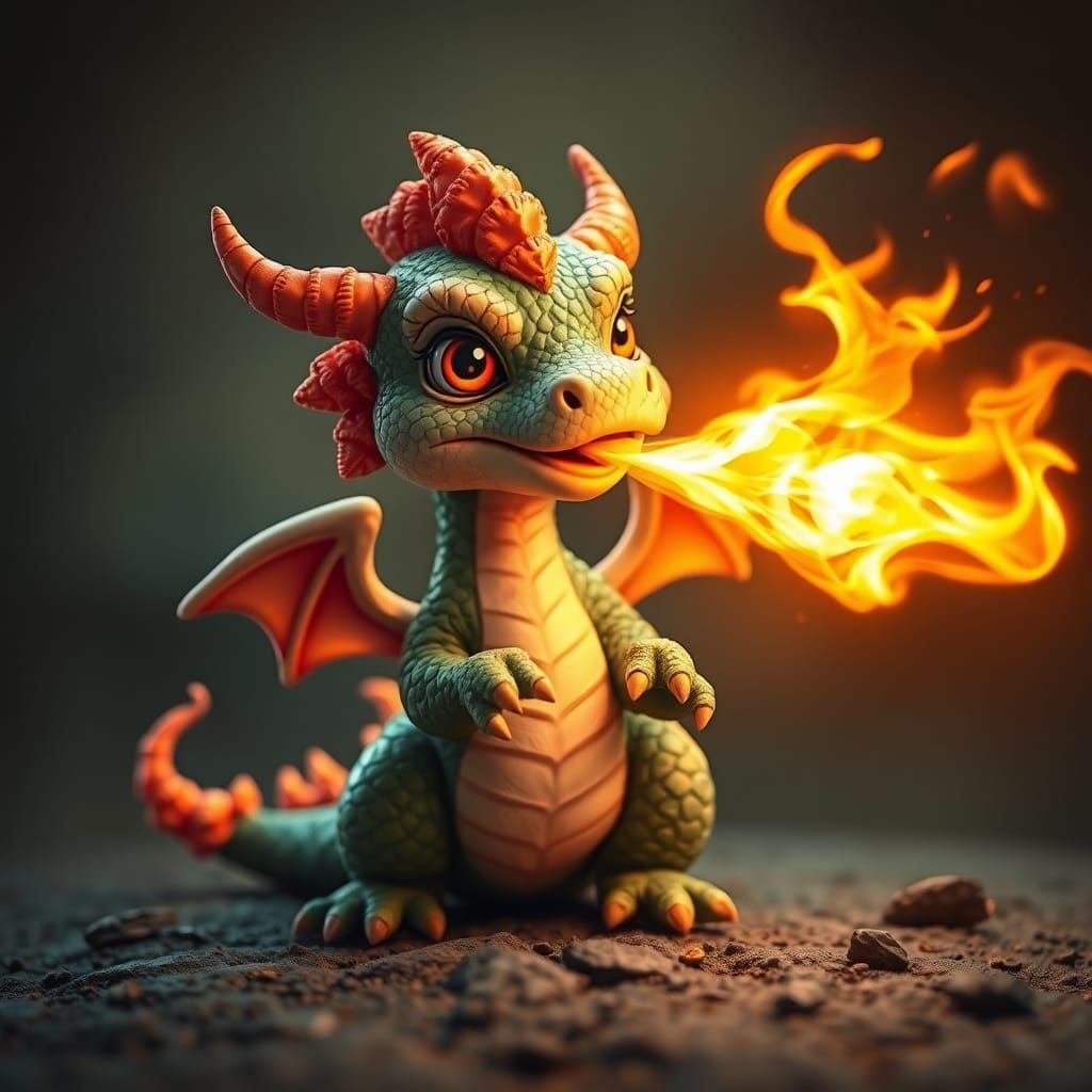 Adorable Dragon Spitting Fire