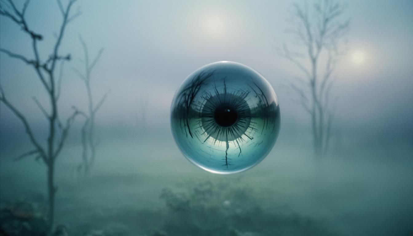 Blue X on Foggy Window in Digital Matte Painting Style