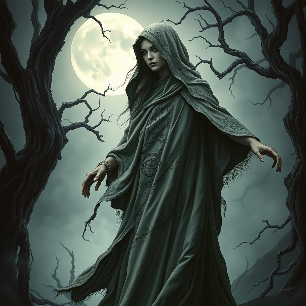 Surrealist Goddess Emerges from Mystical Forest in Moonlit G...