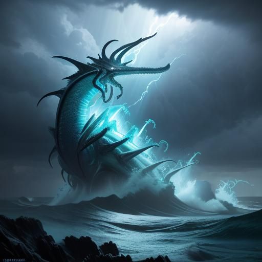 Sea Dragon vs. Cthulhu: Epic Sea Battle in Anime Style