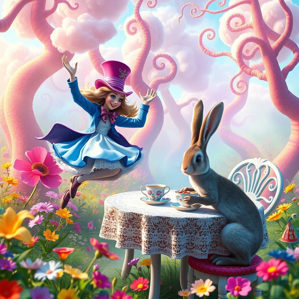 Alice and Mad Hatter in Psychedelic Wonderland