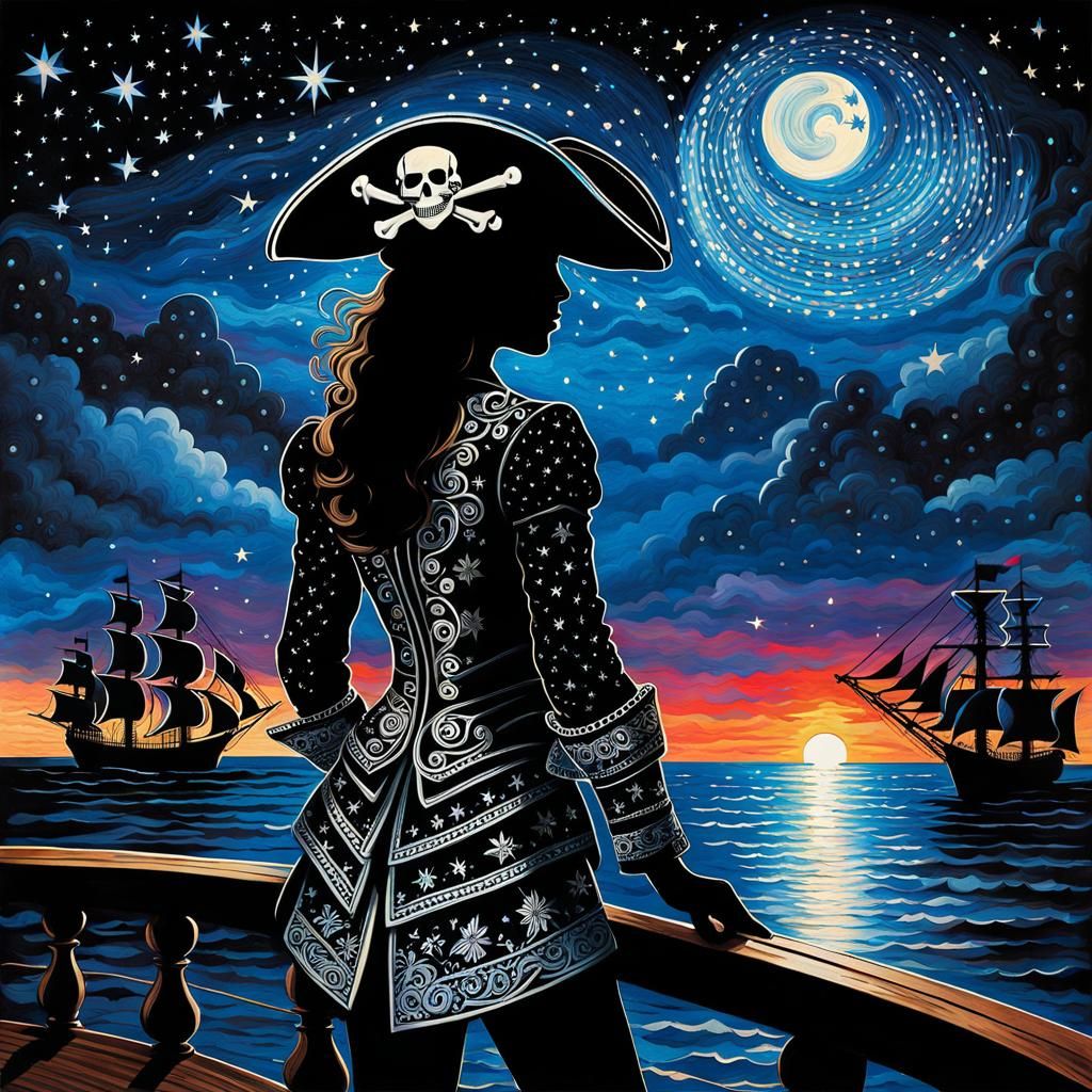 Fierce Pirate Silhouette Zentangle Art Deco Style