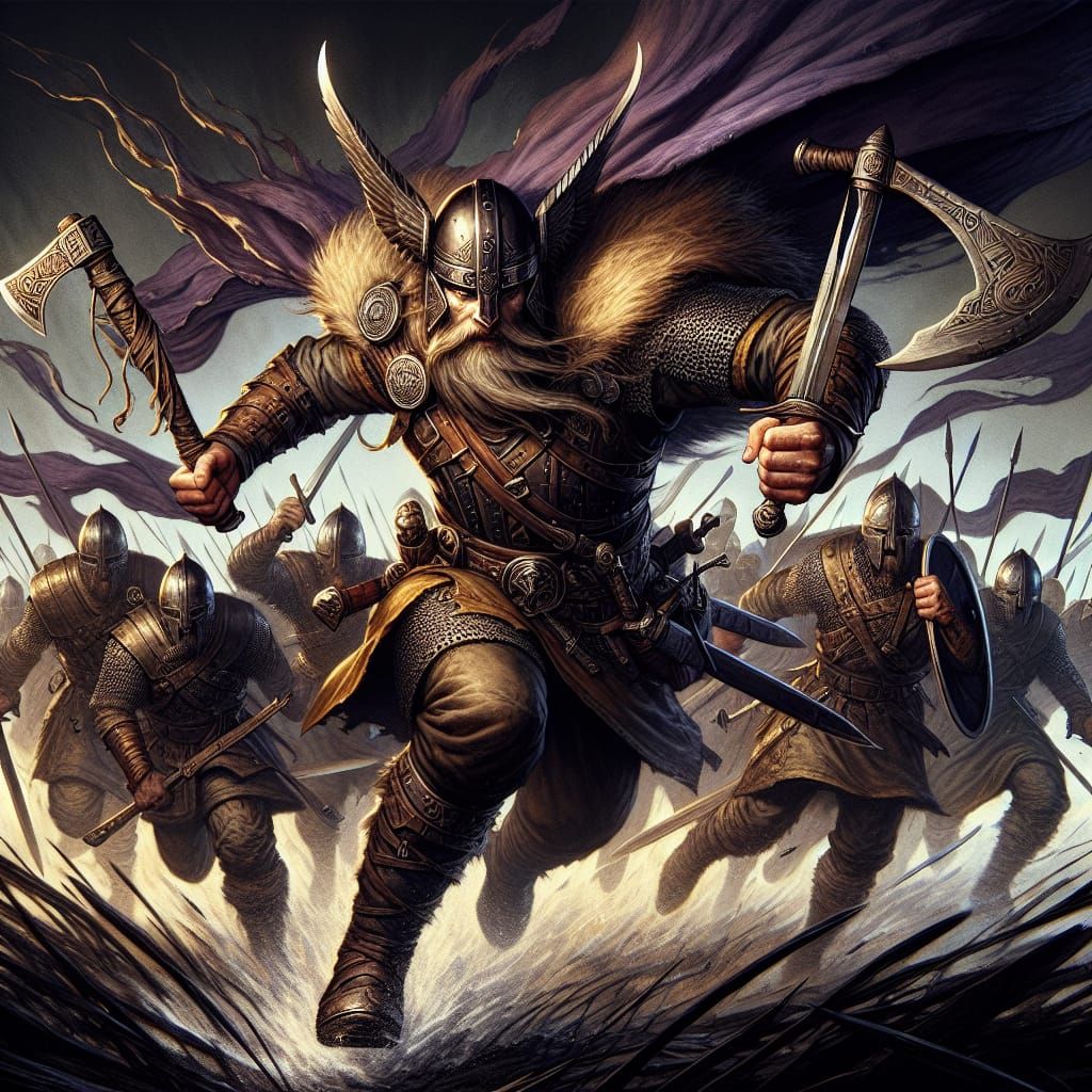 Viking Warrior Leading Army in Dark Fantasy Style