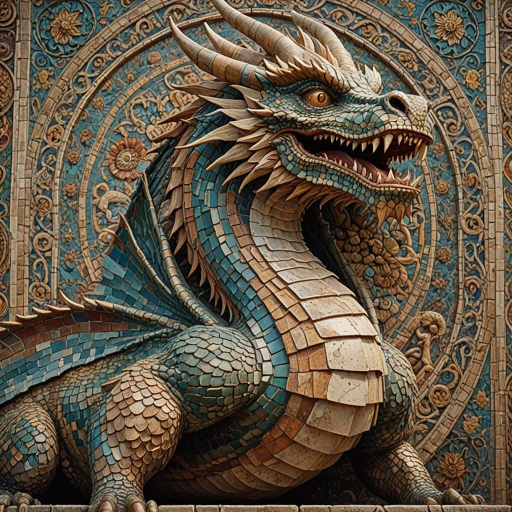 Epic Dragon Mosaic in Cinematic Style