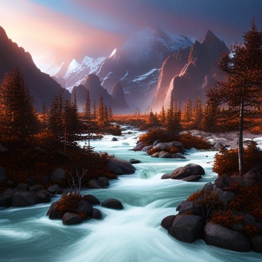 Fantastical Greenland Valley River in Detailed Matte Paintin...