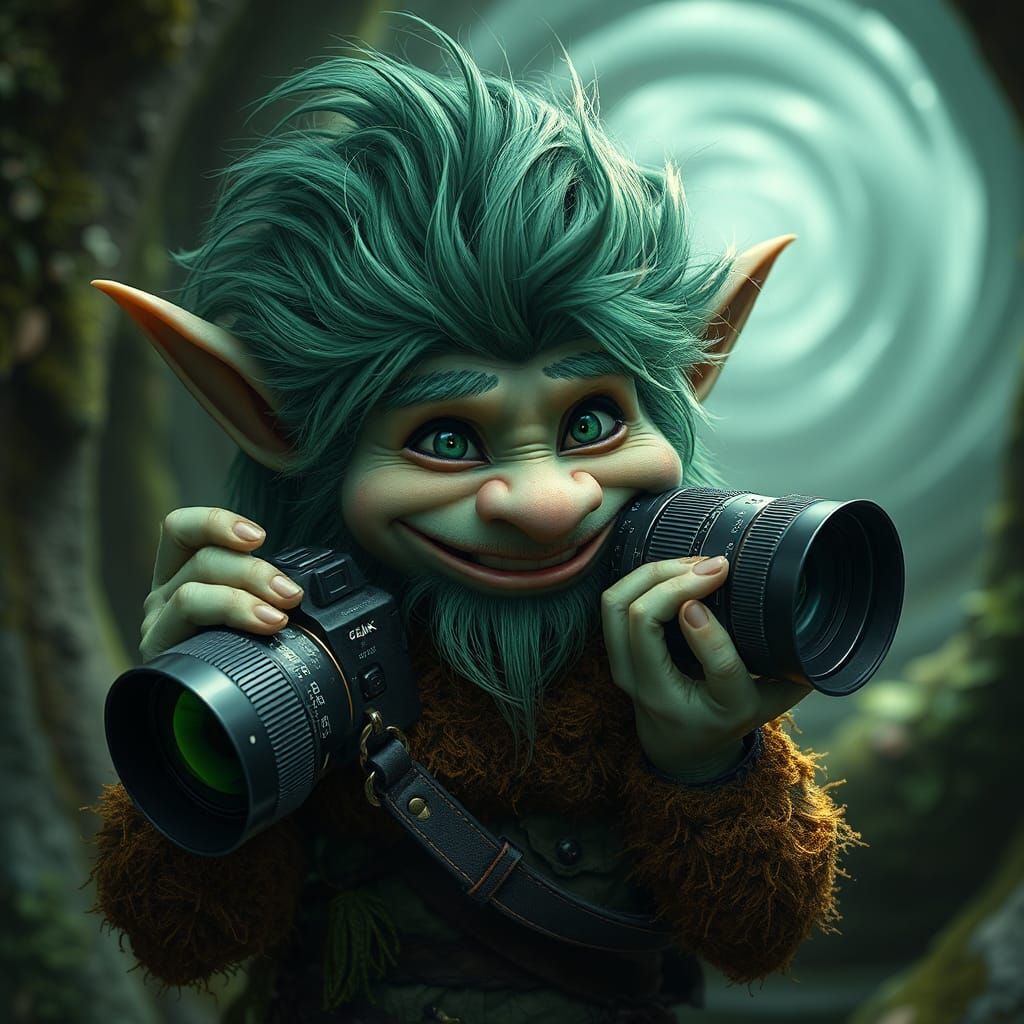 Emerald Troll Photographer in Mystical Realm