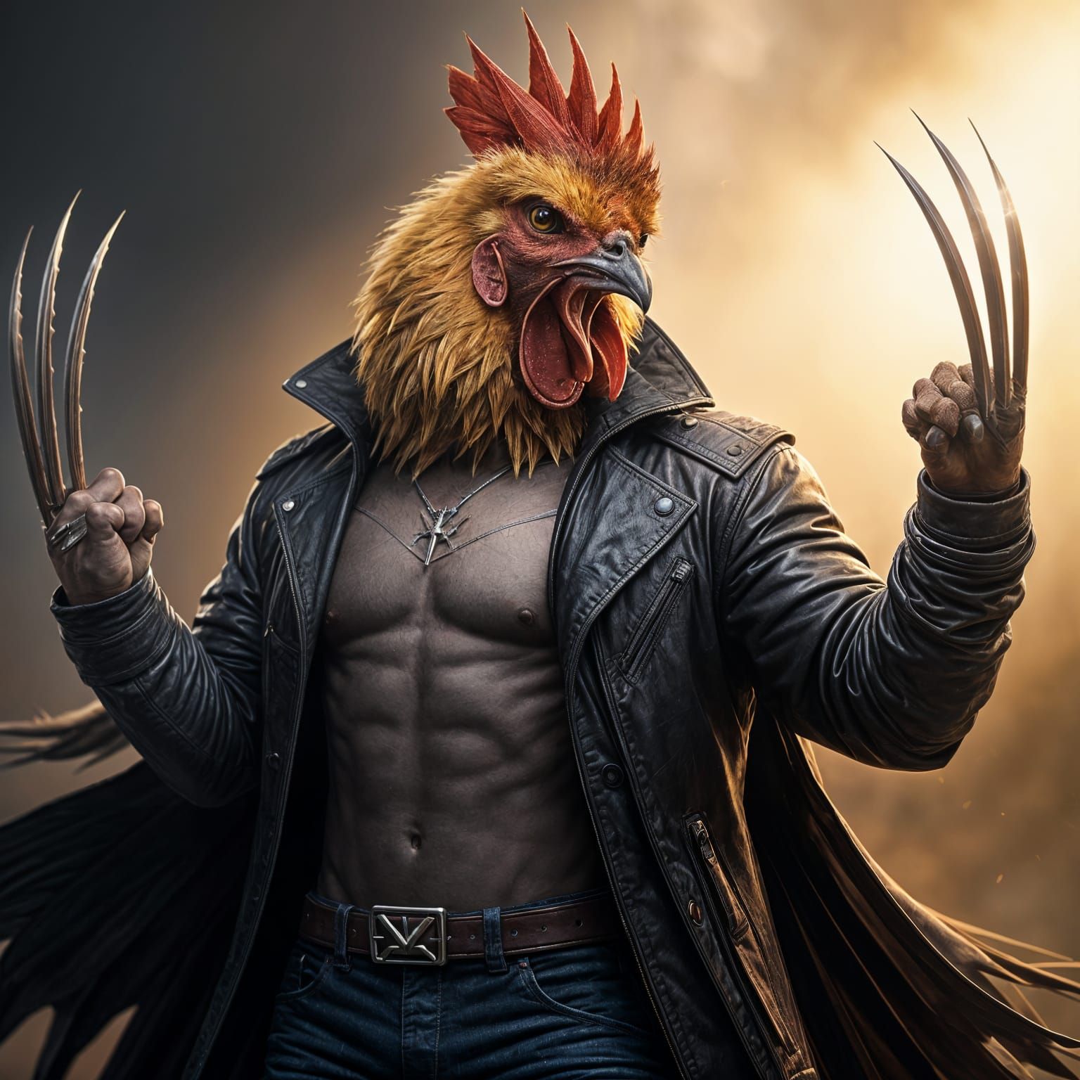 Majestic Rooster Embodies Wolverine's Ferocity in Heroic Pos...
