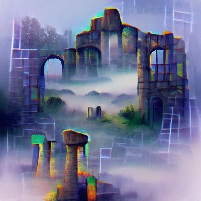 Misty Ruins: AI-Generated Ethereal Landscape