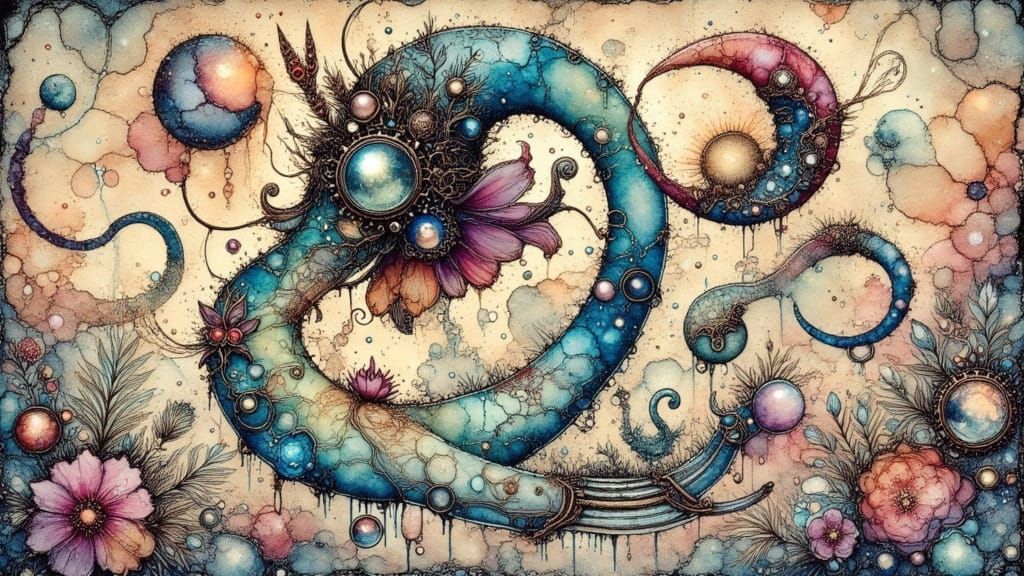 Surreal Biomorphic Alien in Alcohol Ink Painting