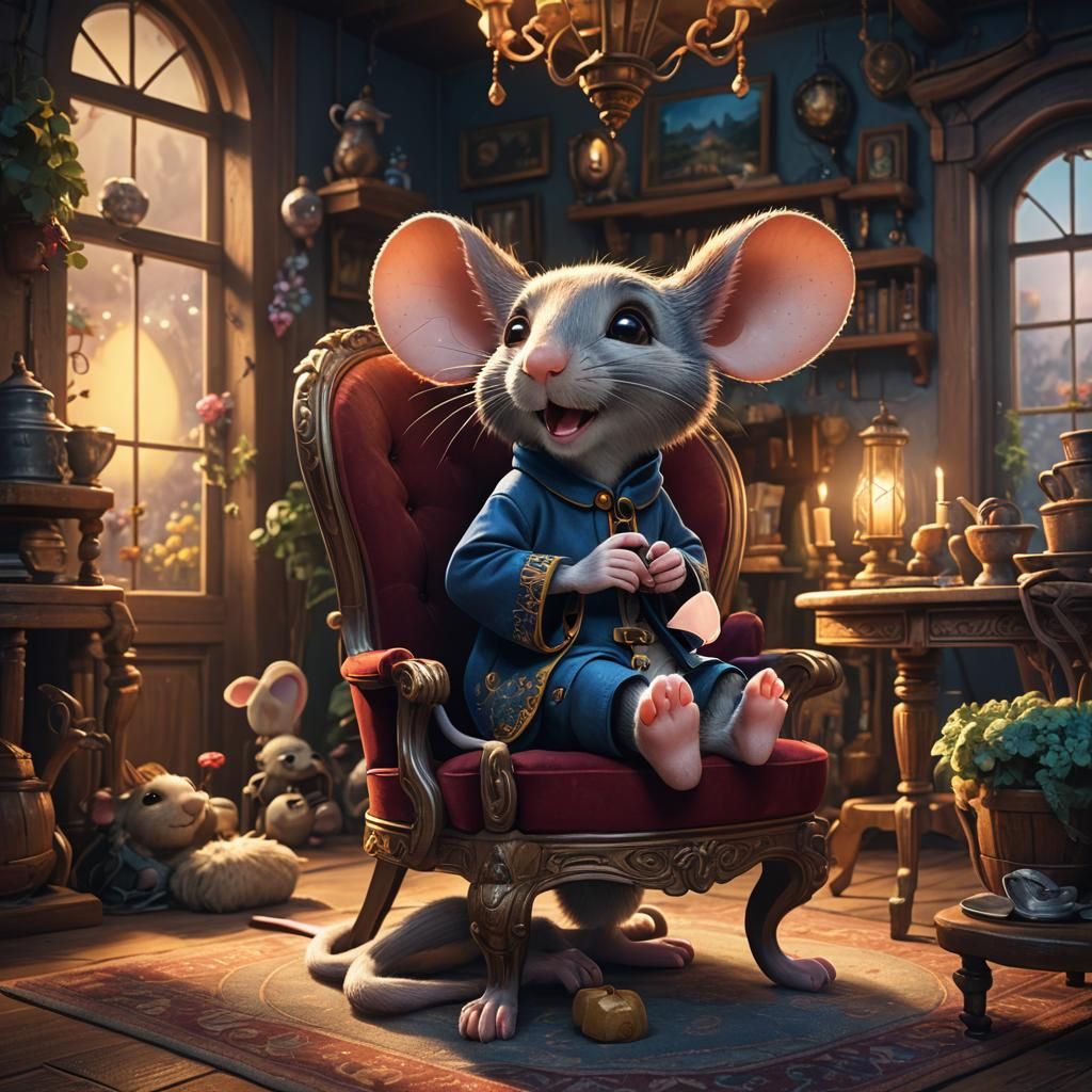 Cartoon Mouse in Cozy House: Fantasy Matte Painting