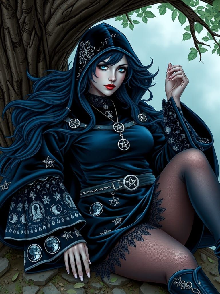 Fantasy Sorceress in Dark Velvet Robes