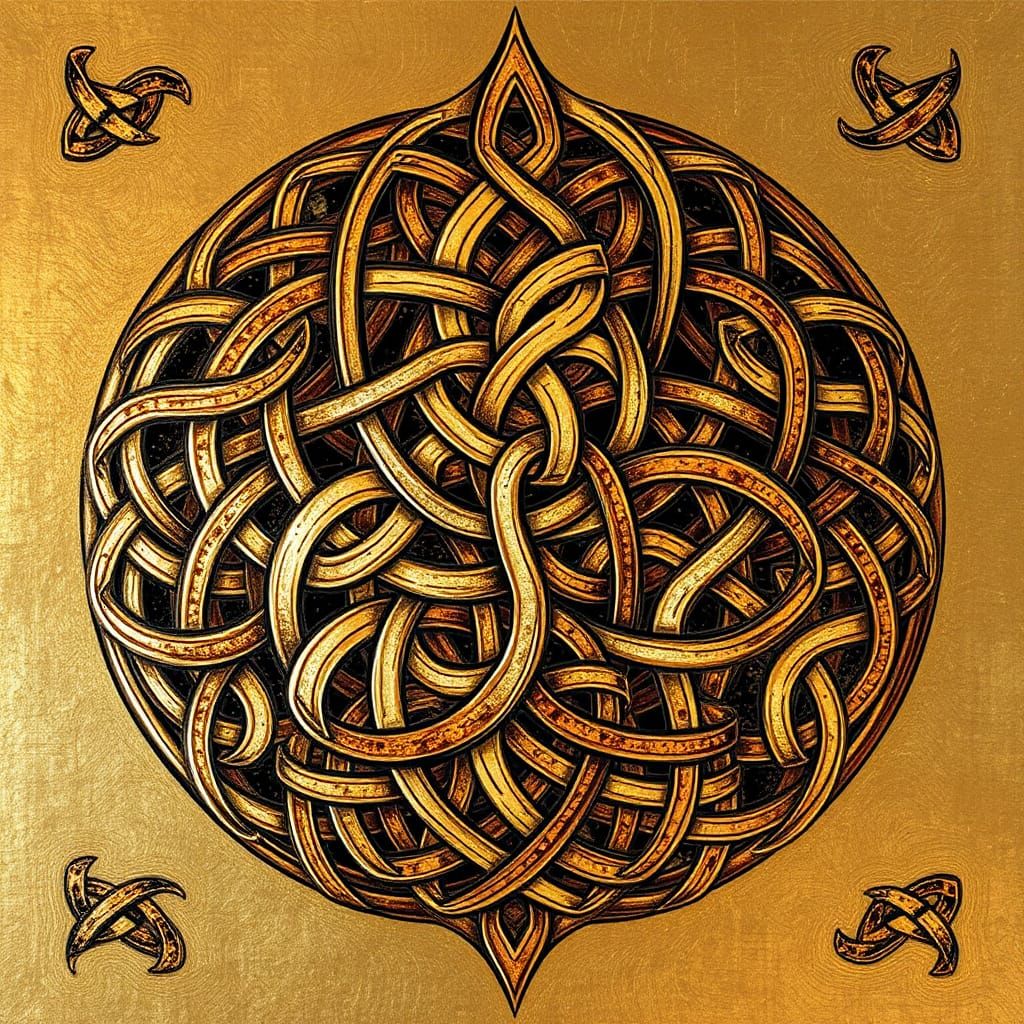 Celtic Knot Abstract Art in Metallic Ink Hues