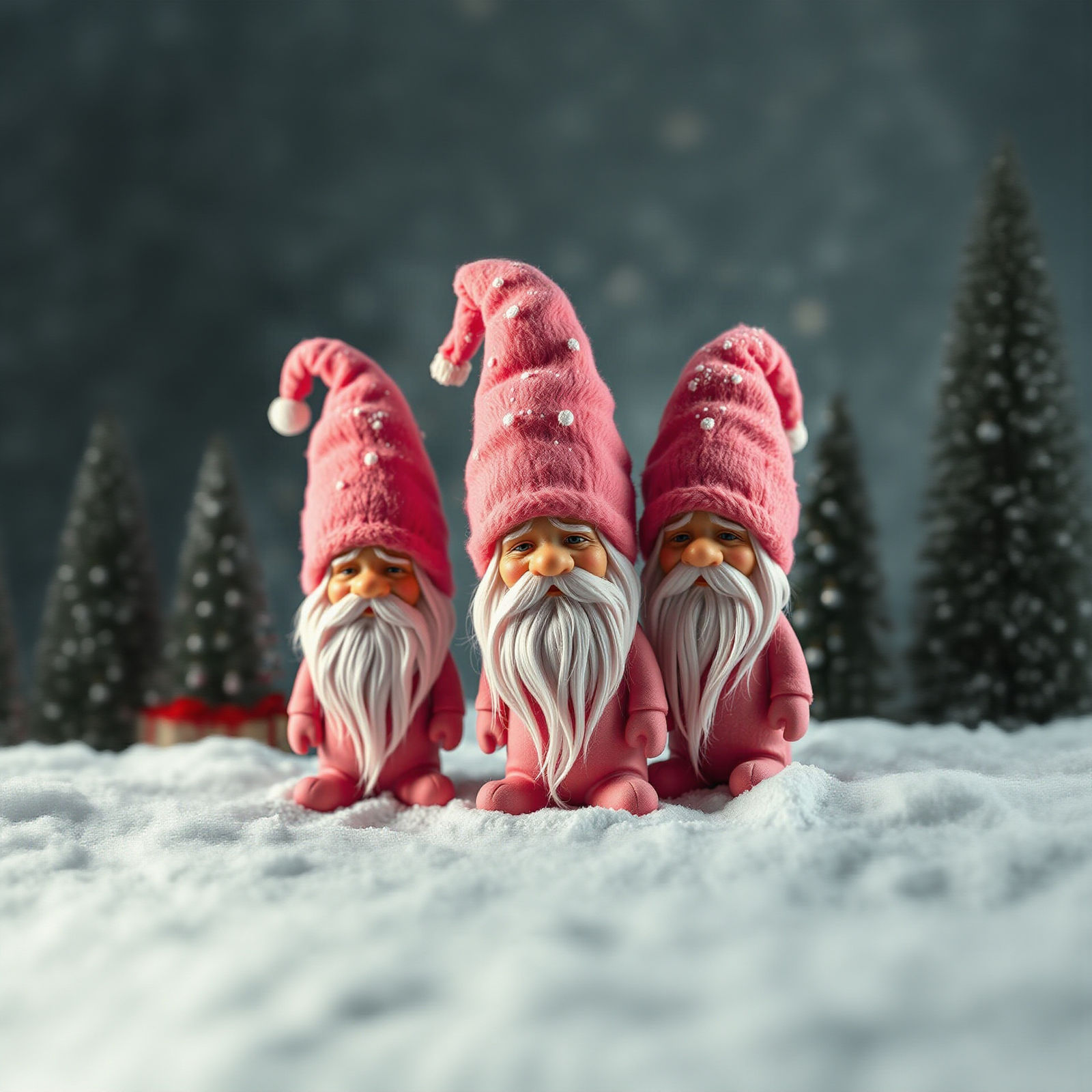 Enchanting Pink Christmas Gnomes in Storybook Style
