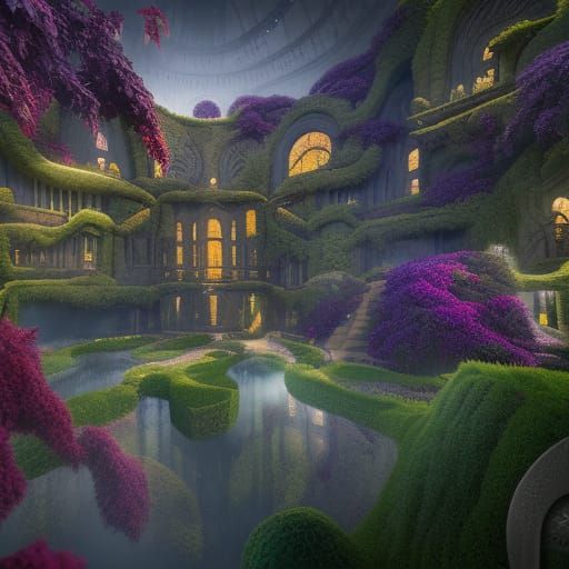 Fantastical Arcane Hedge Maze Concept Art