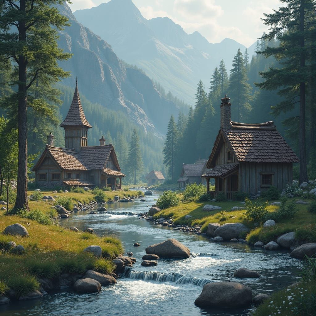 Idyllic Gnome Village at River Confluence