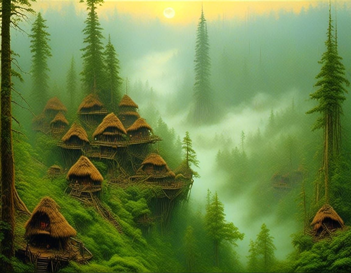 Misty Staghorn Forest and Distant Pagan Village