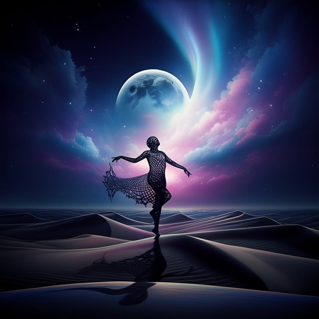 Nocturnal Dune Sea with Glowing Shadow Dancer