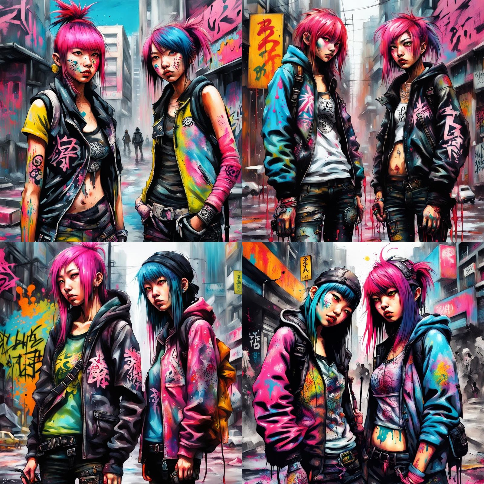 Punk Japanese Girls in Apocalyptic Graffiti Art