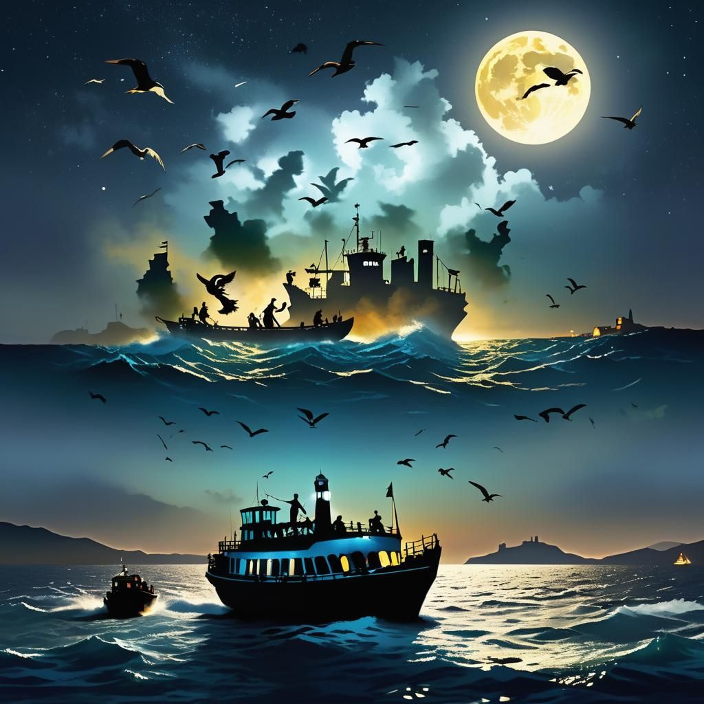 Mythological Voyage: Ferry to Rhodes in Stencil Art