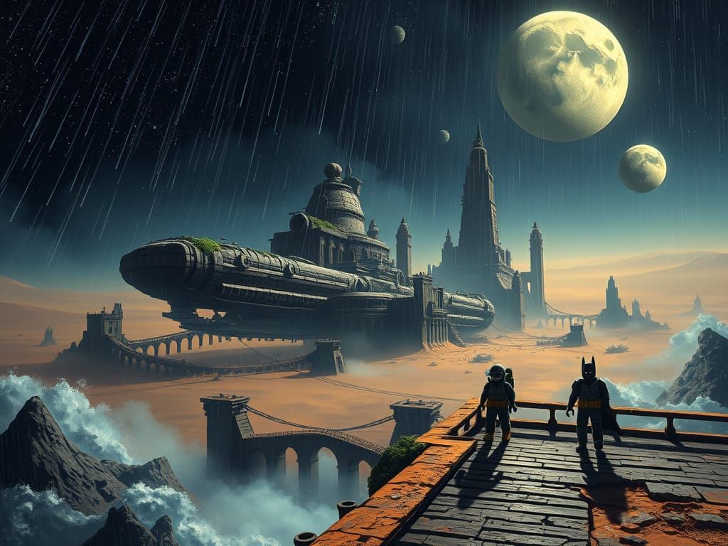 Floating Islands with Ancient Towers and Bridges