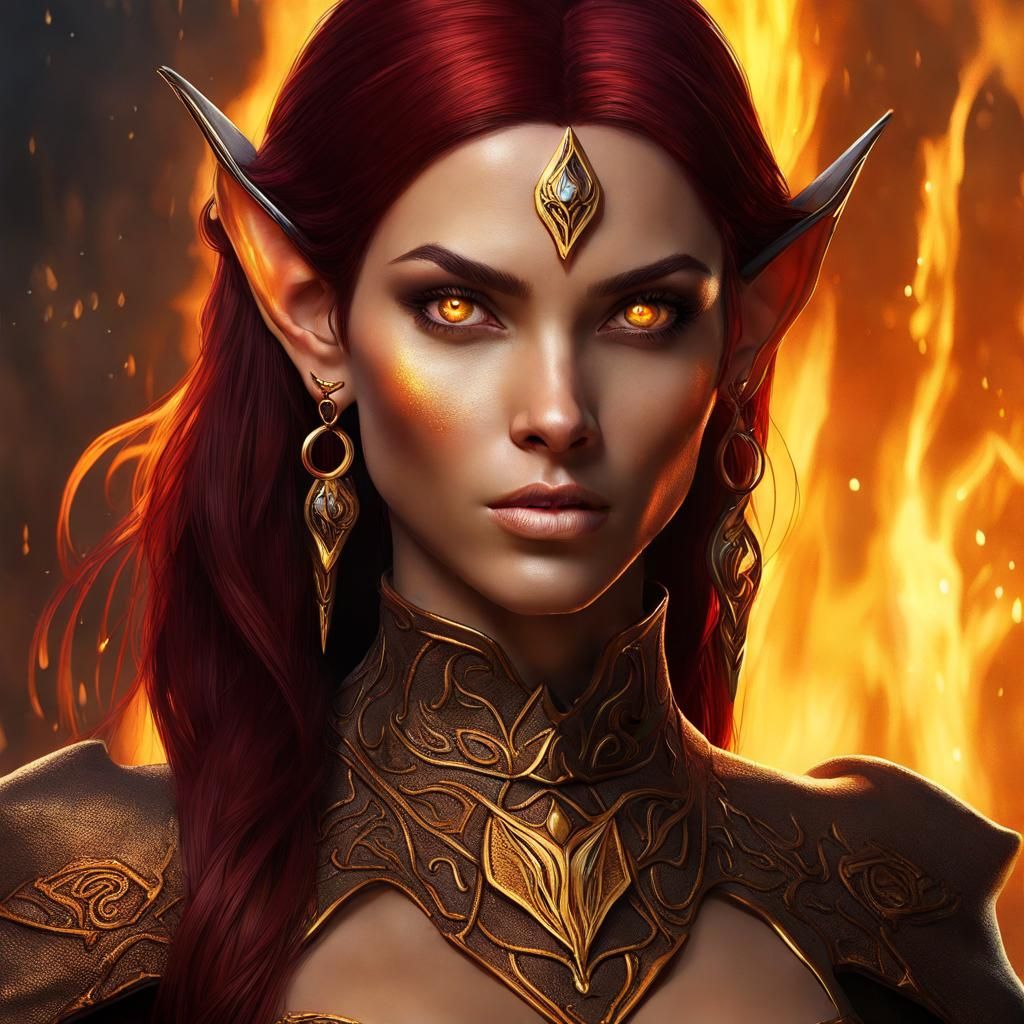 Fire Elf Portrait in Detailed Fantasy Art