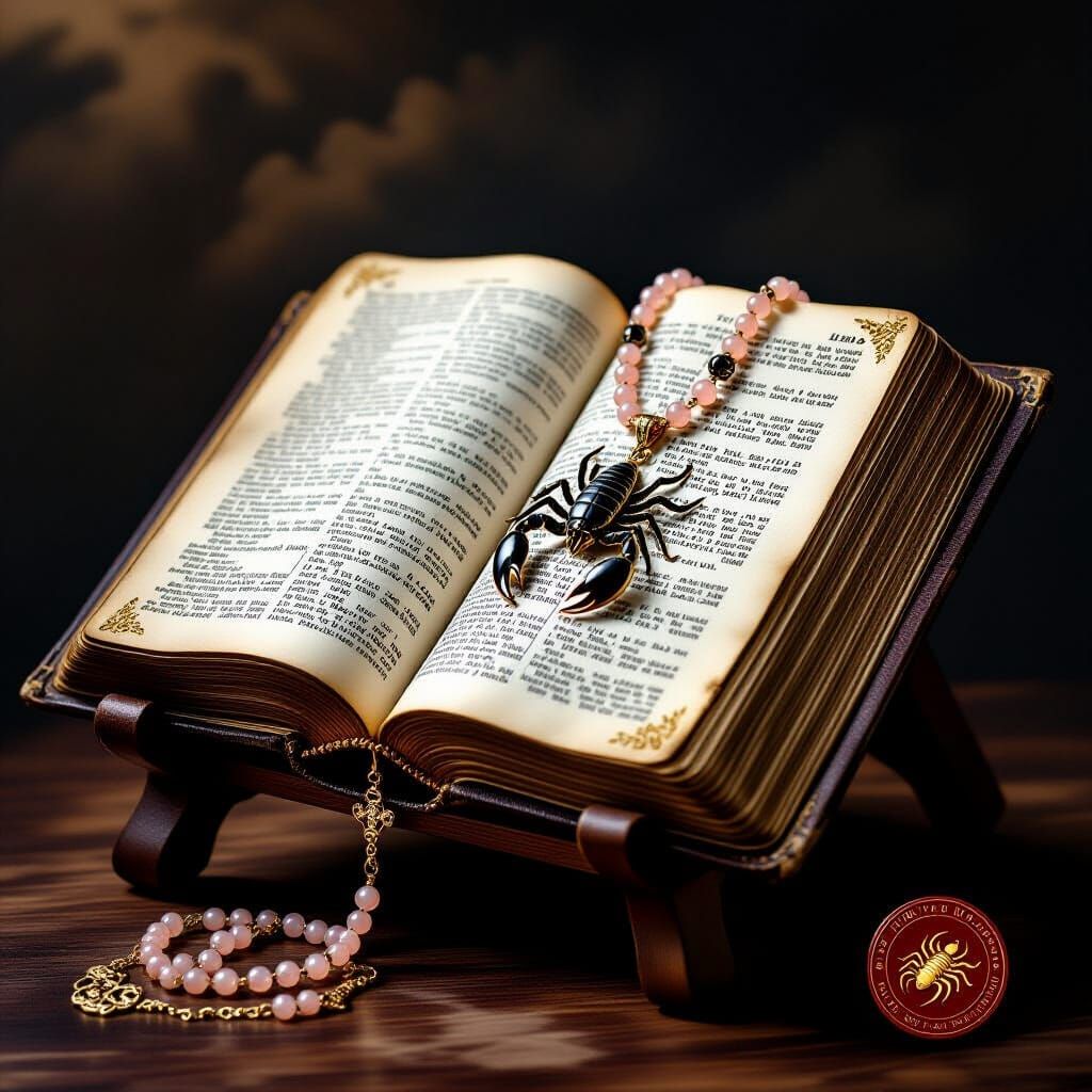 Detailed Bible with Rosary in Dark Fantasy Style