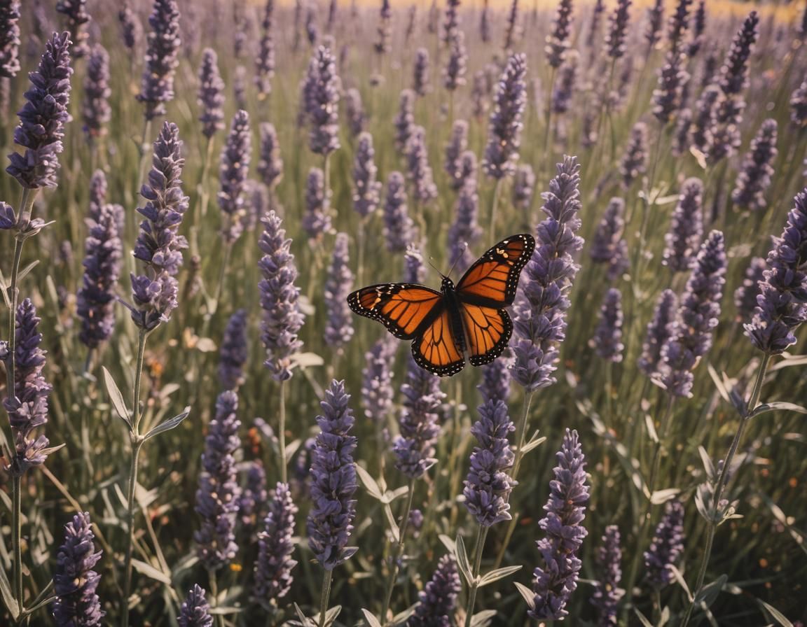Monarch Butterflies in Lavender Field: Cinematic Film Still