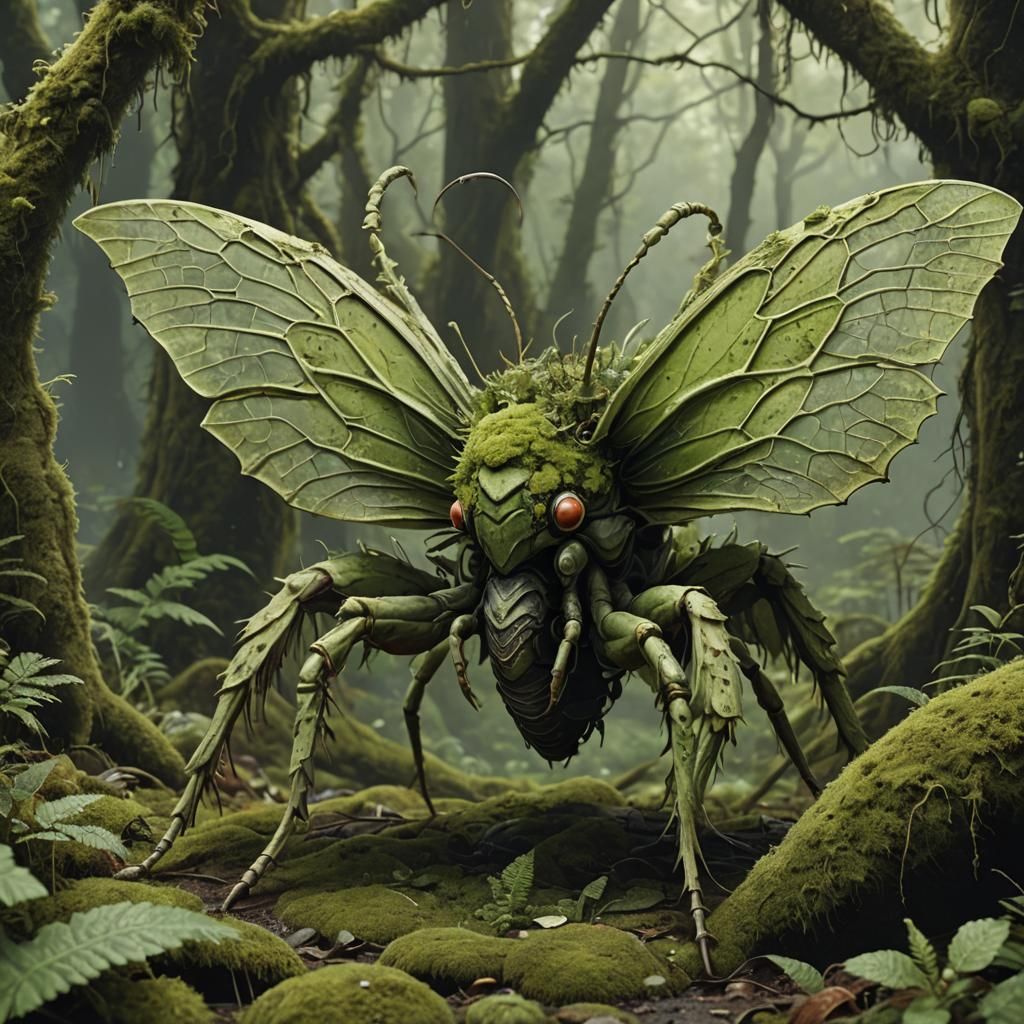 Gigantic Mutated Insect with Leaf Wings
