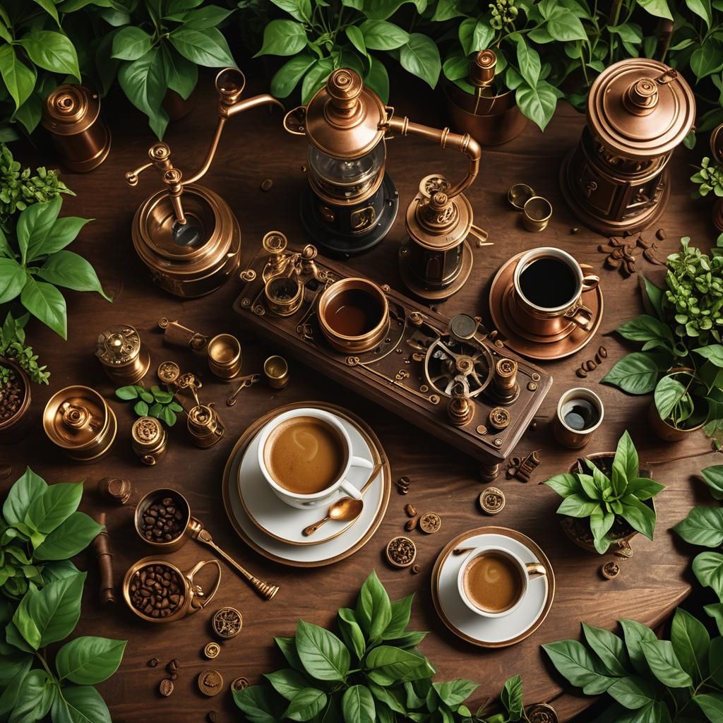 Steampunk Coffee Scene Isometric Illustration