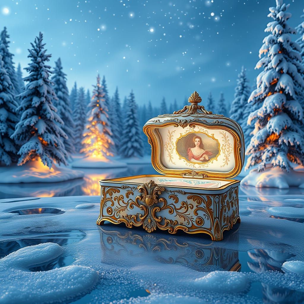 Rococo Porcelain Box in Winter Wonderland