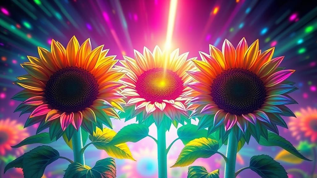 Surreal Neon Sunflowers in Hyper-Realistic Style