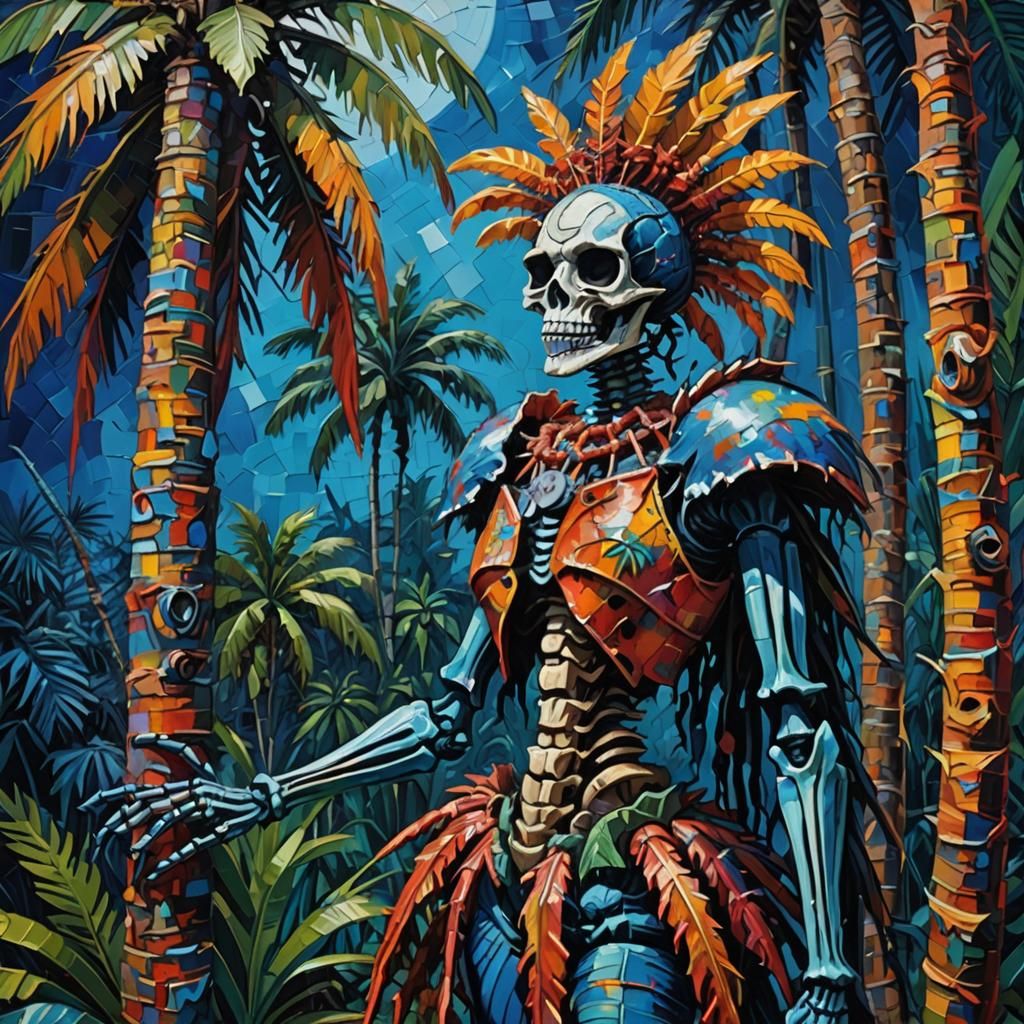 Voodoo Priestess in Jungle, as Impasto Oil Painting