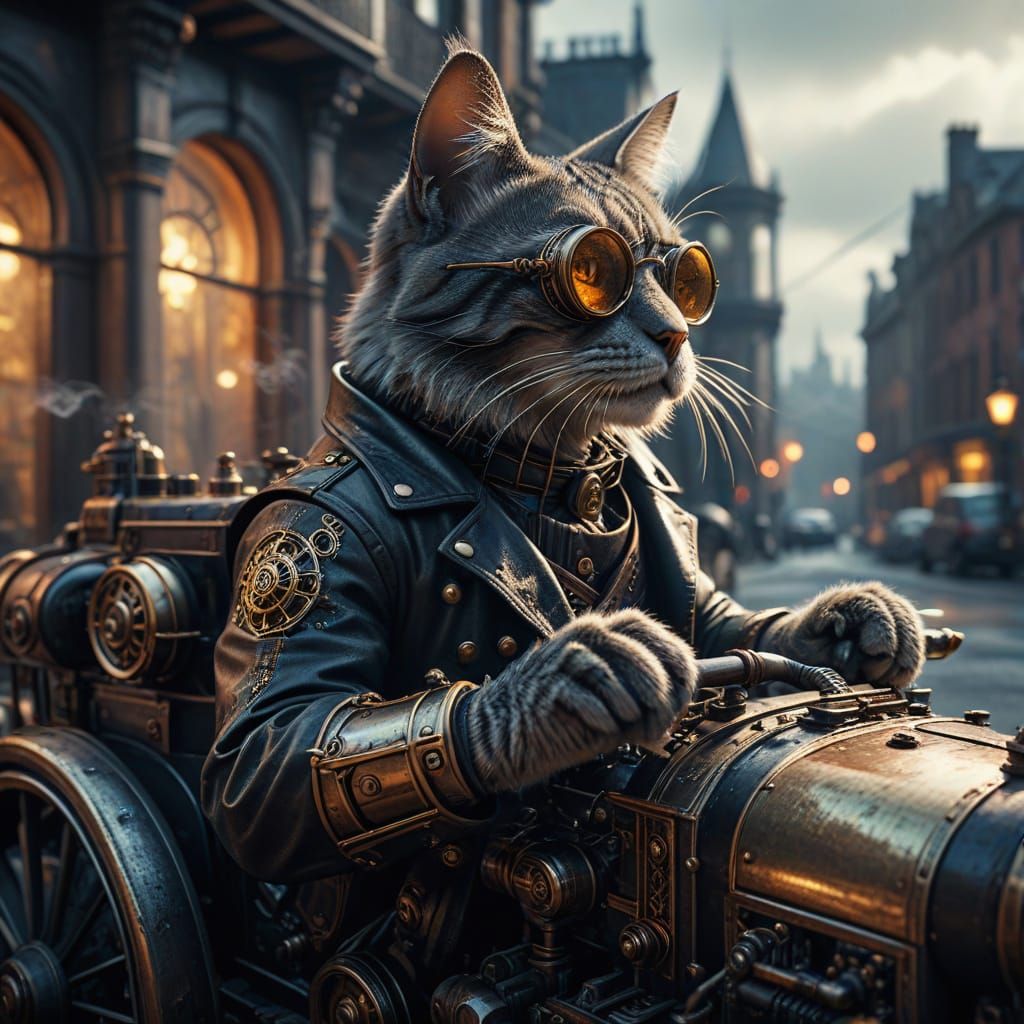 Steampunk Feline Rockstar Speeds Through Victorian Metropoli...