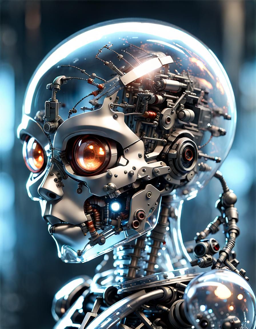 Transparent Chibi Battle Angel in Dark Sci-Fi Style